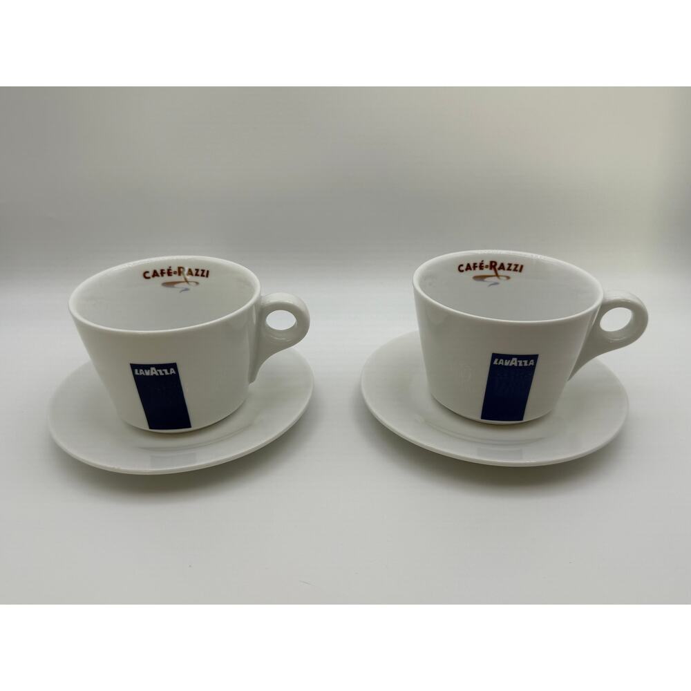 Lavazza Cafe Razzi Cappuccino Cups Saucer Set Porcelain Italy Demitasse Set of 2